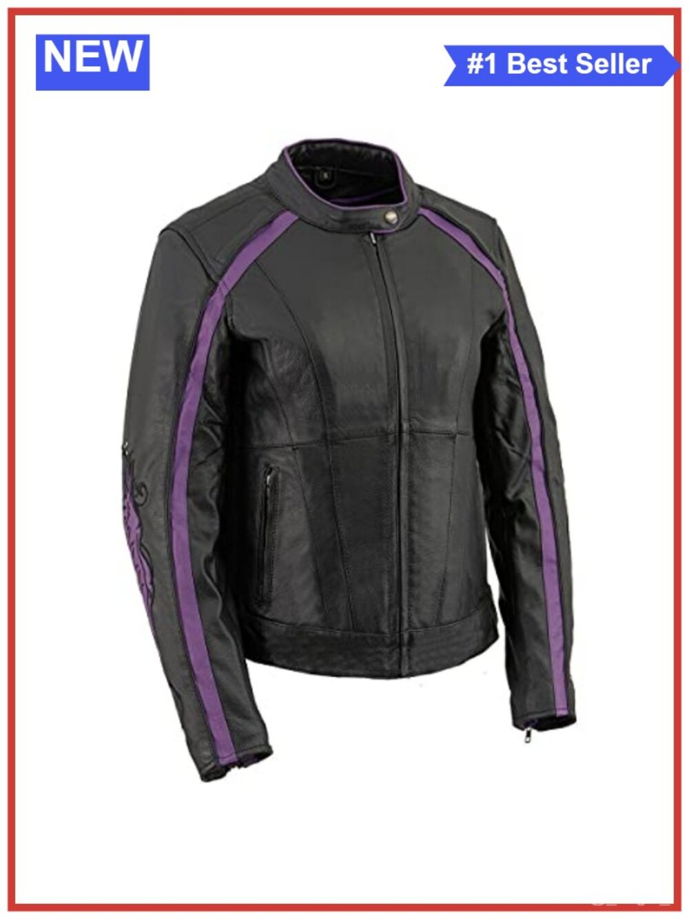 Women's Leather Scooter Jacket Embroidered Wing Stud Design Moto Biker Coat